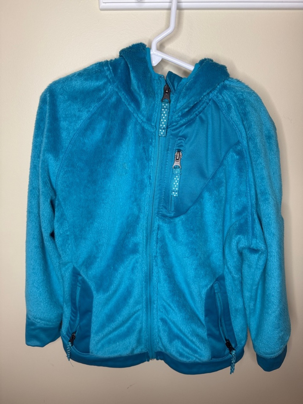 Bright Teal Plush Hooded Zip-Up Jacket